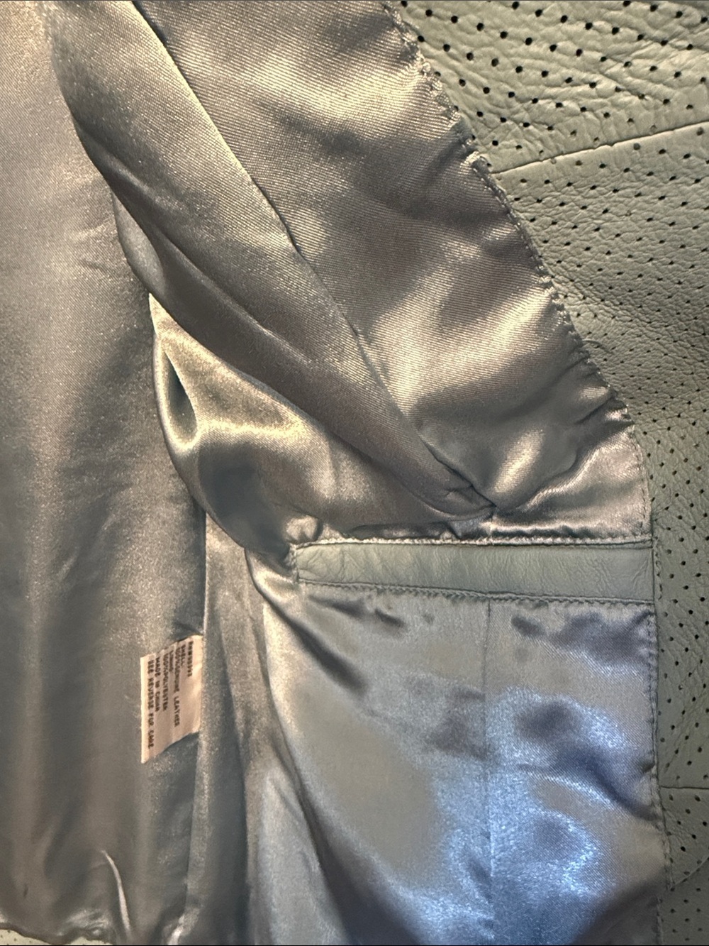 Pamela McCoy Aqua Perforated Leather Zip-Front Jacket - Picture 4 of 7